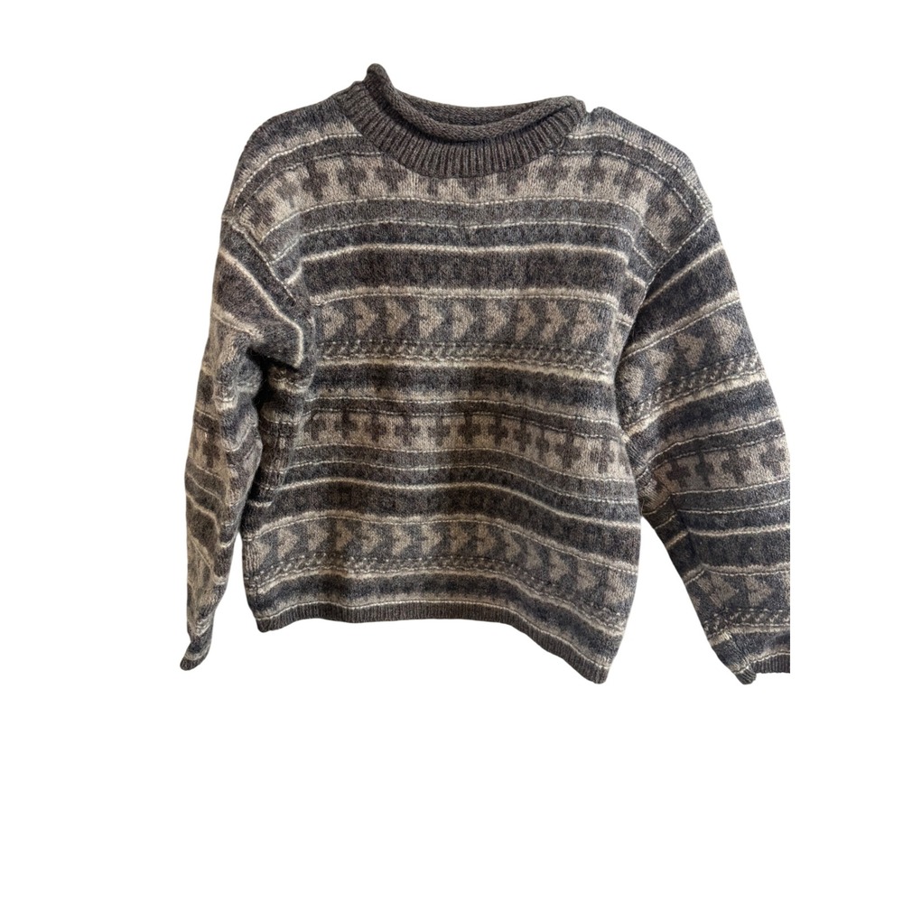 Eddie Bauer 🖤🤑🩶Vintage chunky Wool Blend Fair Isle Crewneck Sweater USA-M - Picture 2 of 6